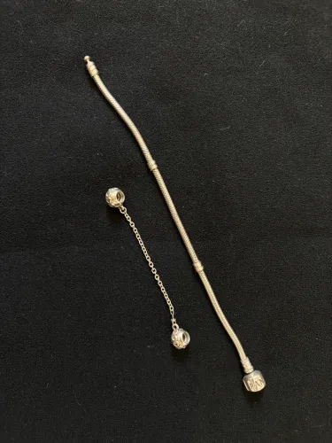 BRACELETE PANDORA ORIGINAL + CORRENTE DE SEGURANÇA CORAÇÕES PANDORA
