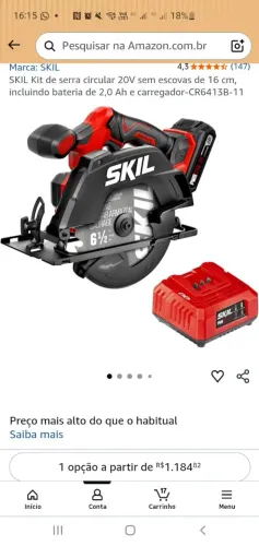 Serra circular skil 20v + bateria 2.0 + 3 carregador 110v