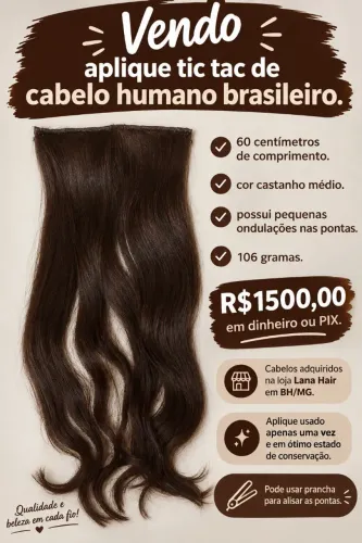 Aplique tic tac cabelo humano