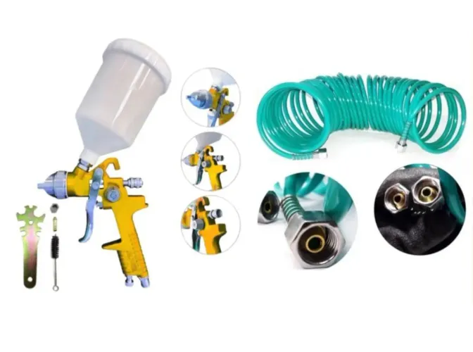 KIT PINTURA PISTOLA DE PINTURA GRAVIDADE CANECA PLÁSTICA 600ML E MANGUEIRA 10M ASPIRAL