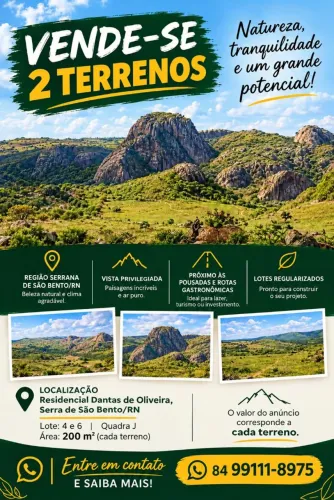 ? VENDE-SE 2 TERRENOS CONJUGADOS NA SERRA DE SÃO BENTO/RN! ?