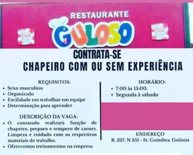 Vaga para chapeiro com ou sem experiência