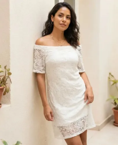vestido feminino rendado bege m