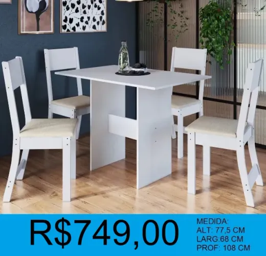 Mesa com 4 cadeiras reposição - temos a pronta entrega