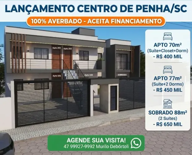 Apartamentos Centro Penha/SC, com 02 e 03 dormitórios - Somente R$ 400 Mil