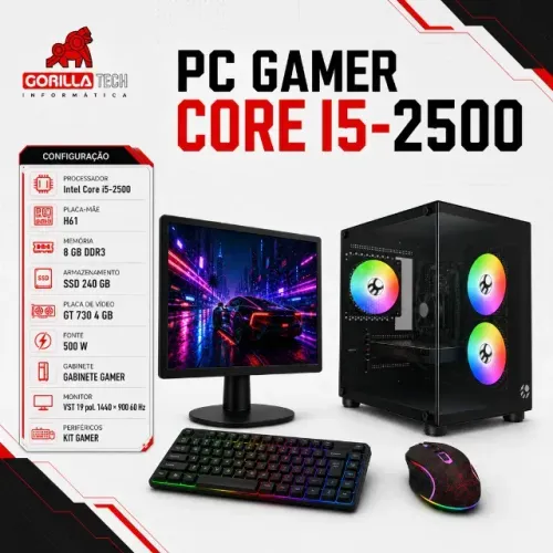PC Completo i5-2500 GT 730 8GB SSD 240GB + Monitor 19" Novo