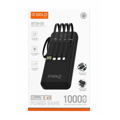 Power Bank Turbo 10.000mAh 3.1A com Cabos (Lightning, USB-C, V8 e USB) (Novo)