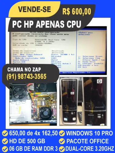 Computador HP Apenas a CPU - Funcionando Perfeitamente - Oportunidade