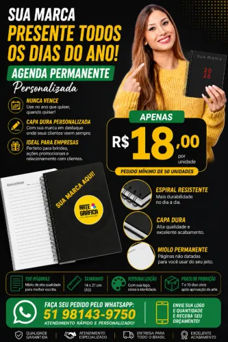 Agenda Permanente Personalizada (Capa Dura com Logo) - 50 un