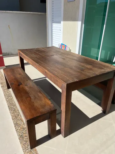 MESA MADEIRA COM 2 BANCOS