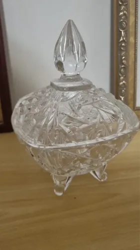 Antigo Porta-Joias / Bonbonniere De Cristal Puro Maciço Trabalho Nobre