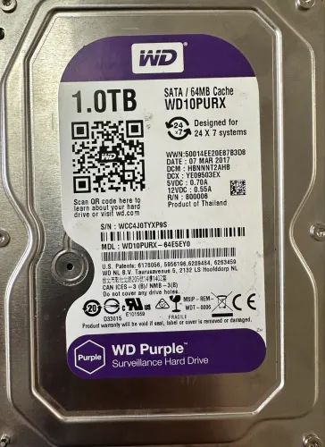 HD Interno 1TB Western Digital WD Purple SATA 3.5 - Para DVR e Segurança