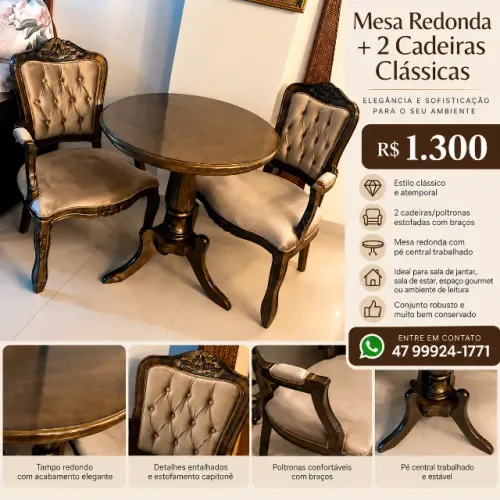 Mesa com 2 cadeiras clássicas