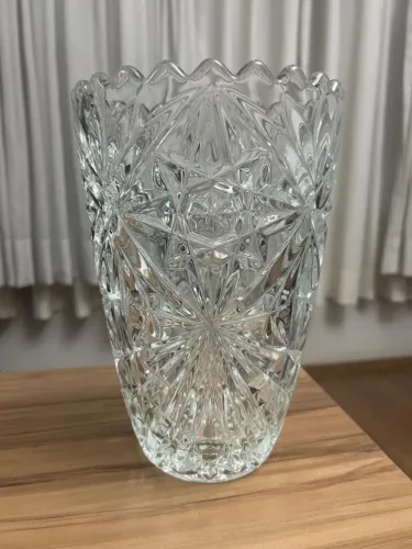 Vaso Cristal Tcheco Bohemia Ricamento Lapidado Branco Lapidado (Novo)
