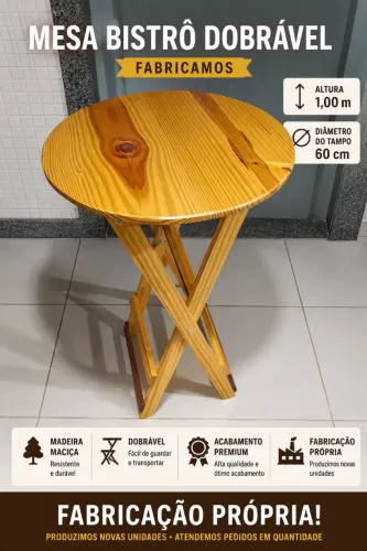 Mesa bistrô dobrável de madeira