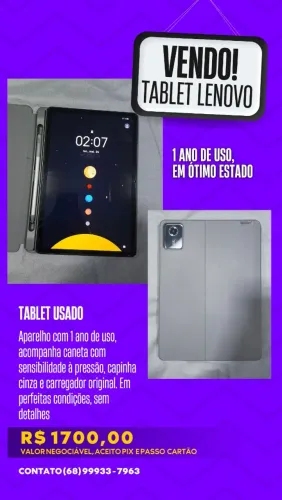 Tablet Lenovo + capinha e caneta original 