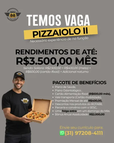 Pizzaiollo: GANHA ATÉ R$3.400,00