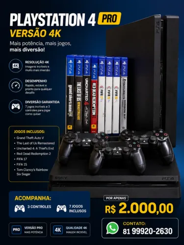 PlayStation 4 Pro - Versão 4K com 7 jogos
