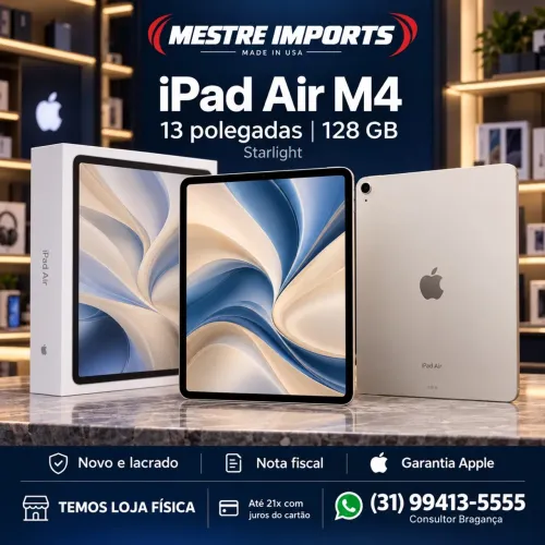 iPad Air M4 13 polegadas 128GB Starlight Novo Nota Fiscal
