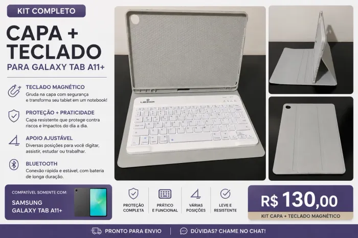 Kit Capa + Teclado Bluetooth p/ Samsung Galaxy Tab A11+