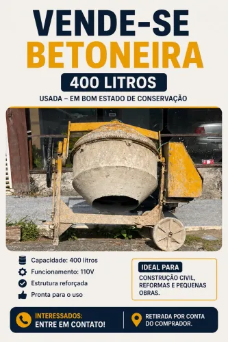 Betoneira 400 Litros Usada - À Venda