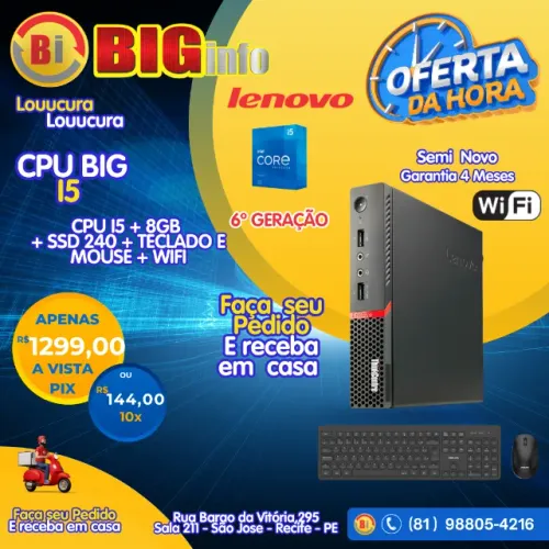 Mini Pc Lenovo M910 Core I5 7° Ger 8Gb Ram Ssd 240gb Win10 - Em ate 10x Fixas 