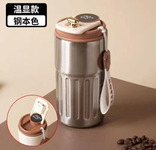 Copo térmico de cafe 450 ML inox com display digital tampa Trava mantém bebidas quentes fr