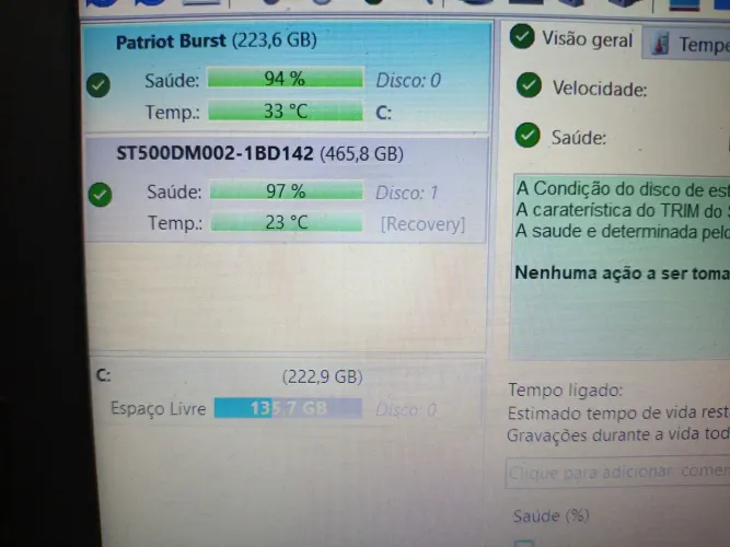HD Seagate 500 gb barracuda saúde 97%