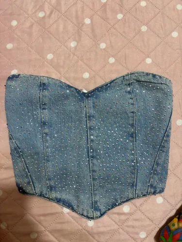 Cropped jeans com brilho