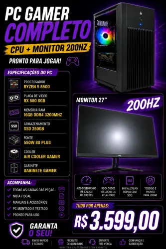 PC Gamer Completo + Monitor 27" 200Hz