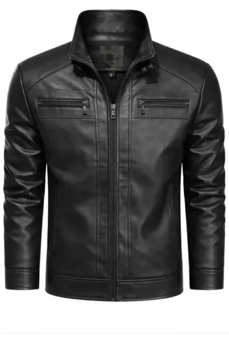 Jaqueta de couro masculina slim resistente