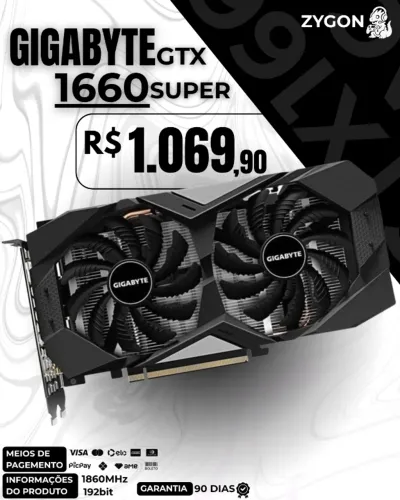 [S/ NOVO] Placa de Vídeo GTX 1660 SUPER OC Gigabyte - Garantia 90 Dias