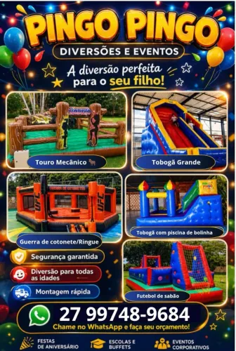 Touro Mecânico, Tobogã Grande, Algodão Doce, Futebol de Sabão, *