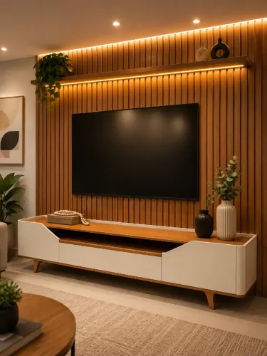 Painel Ripado Prime com iluminação LED + Rack Moderno