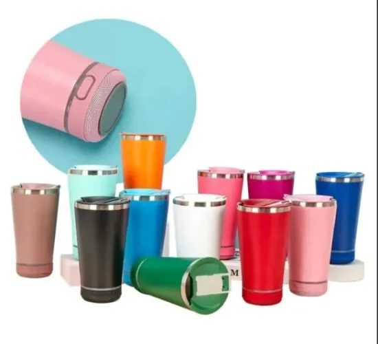 Copo Termico com caixa de som removivel e Led Bluetooth recarregavel 