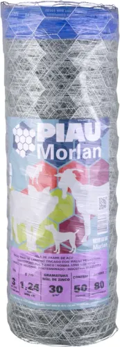 Tela metálica hexagonal, malha 3", 18 BWG x 0,8 m, com 50 m, mangueirão, MORLAN 