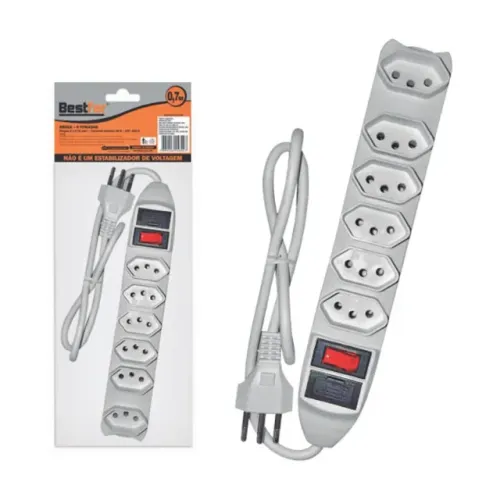 Regua 6 Tomadas Bestfer Branco 3x0,75mm 0,7m  Lede1044