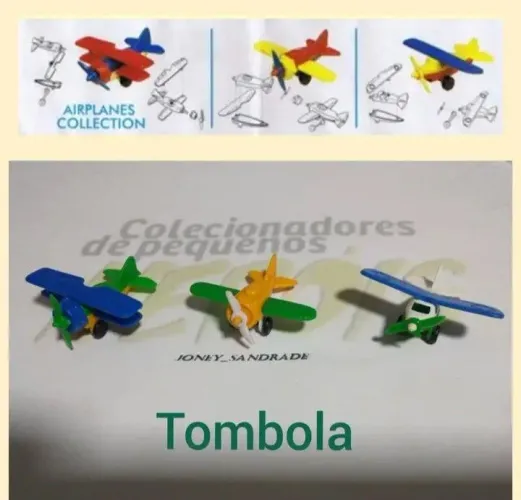 Coleção aviões Tombola tipo Kinder ovo Brasilflex Mitroplast