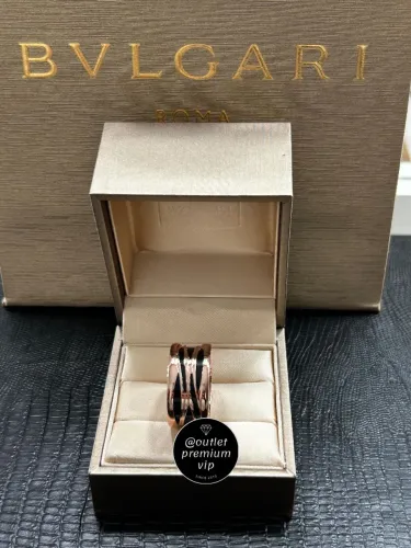 Anel Aliança bvlgari ceramica preta vazada bzero1