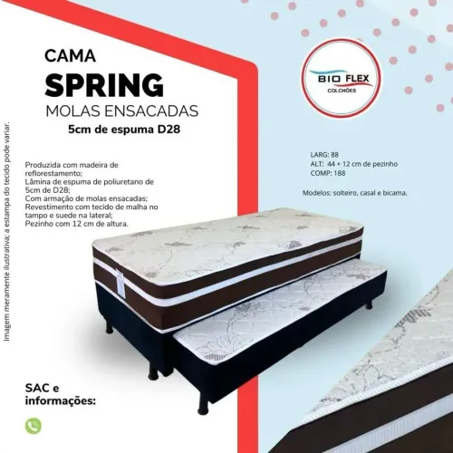 Bicama  solteiro Molas ensacadas + Cama auxiliar D28