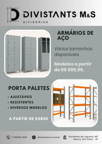 Armários de aço e porta paletes