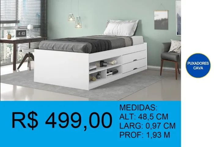 Cama de solteiro com gavetas