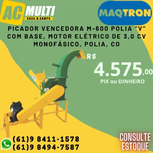 Picador Vencedora M-600 polia "V" com base, motor elétrico de 3,0 cv Monofásico, polia, 
