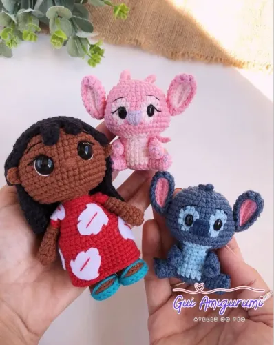Amigurumi Lilo Stitch Angel Boneco Brinquedo Personagem Personalizado