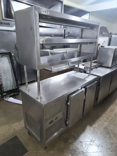 Balcão Refrigerado Inox 2P + Aquecedor Pratos Ótimo Estado