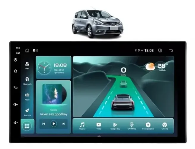 Central Multimidia Android 7 Pol. 2GB/32GB Carplay/A. Auto sem fio Tiida,livina 07/13