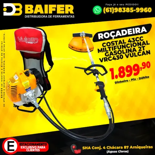 Roçadeira Costal 43cc Miltifuncional Gasolina 2T Vrc430 Vulcan