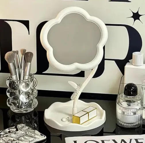 Espelho de Maquiagem de Flor Portátil para Mesa de Penteadeira Decoração