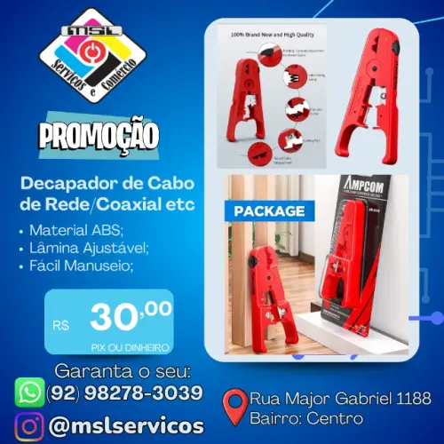 Decapador de Cabo de Rede / Coaxial - Lâmina Ajustável | Material ABS | Fácil Manuseio