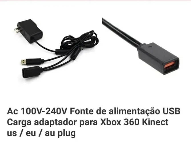 Fonte de alimentação USB, carga adptador p/ Xbox 360 Kinect
